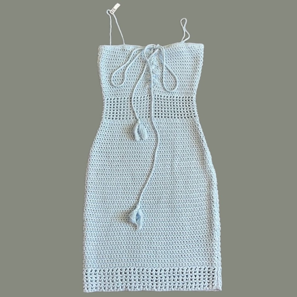 BEIGE BOTANY LIGHT BLUE CROCHET DRESS